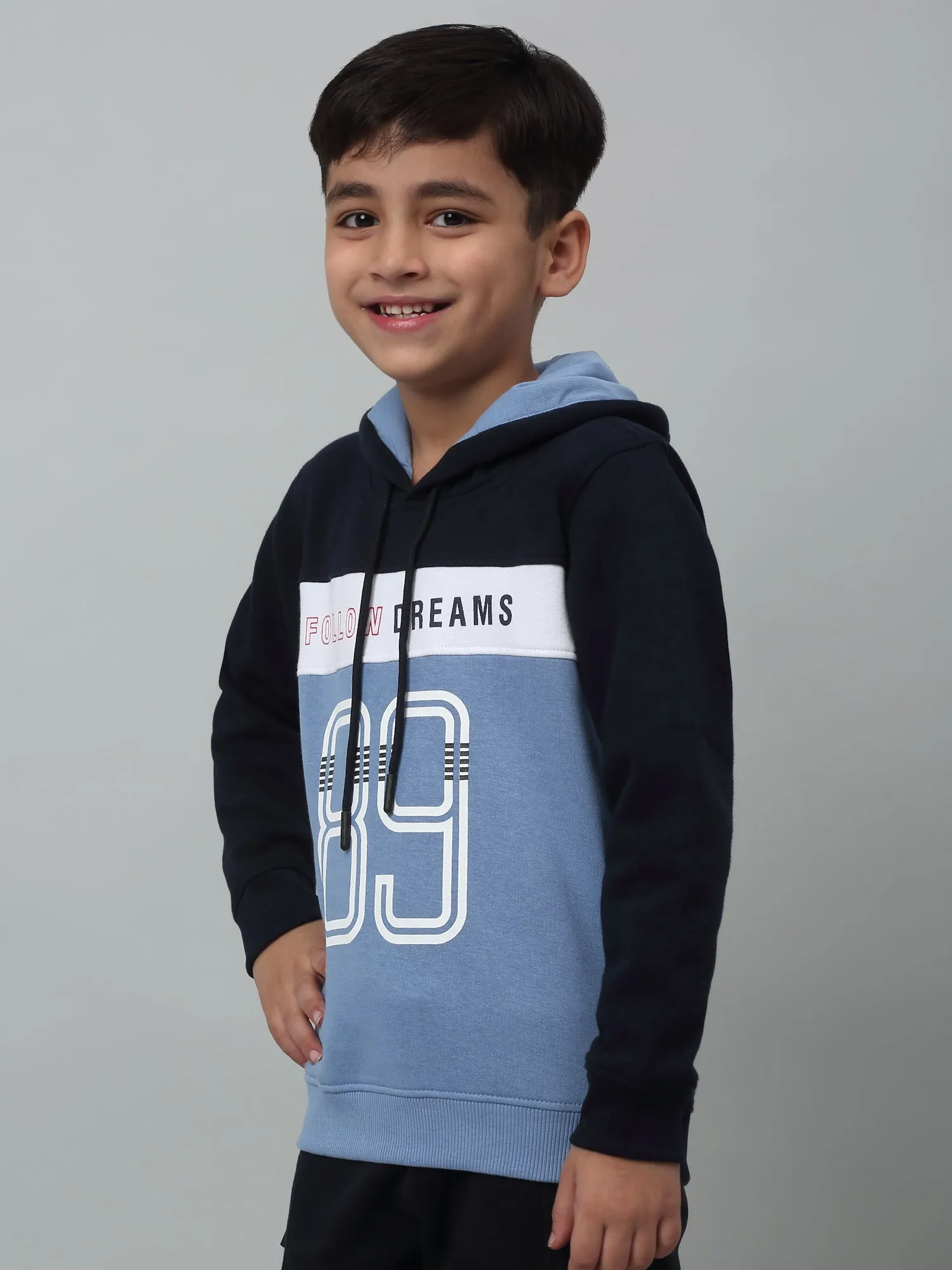 Cantabil Boys Sky Blue Colour Block Hooded Neck Sweatshirt For Winter