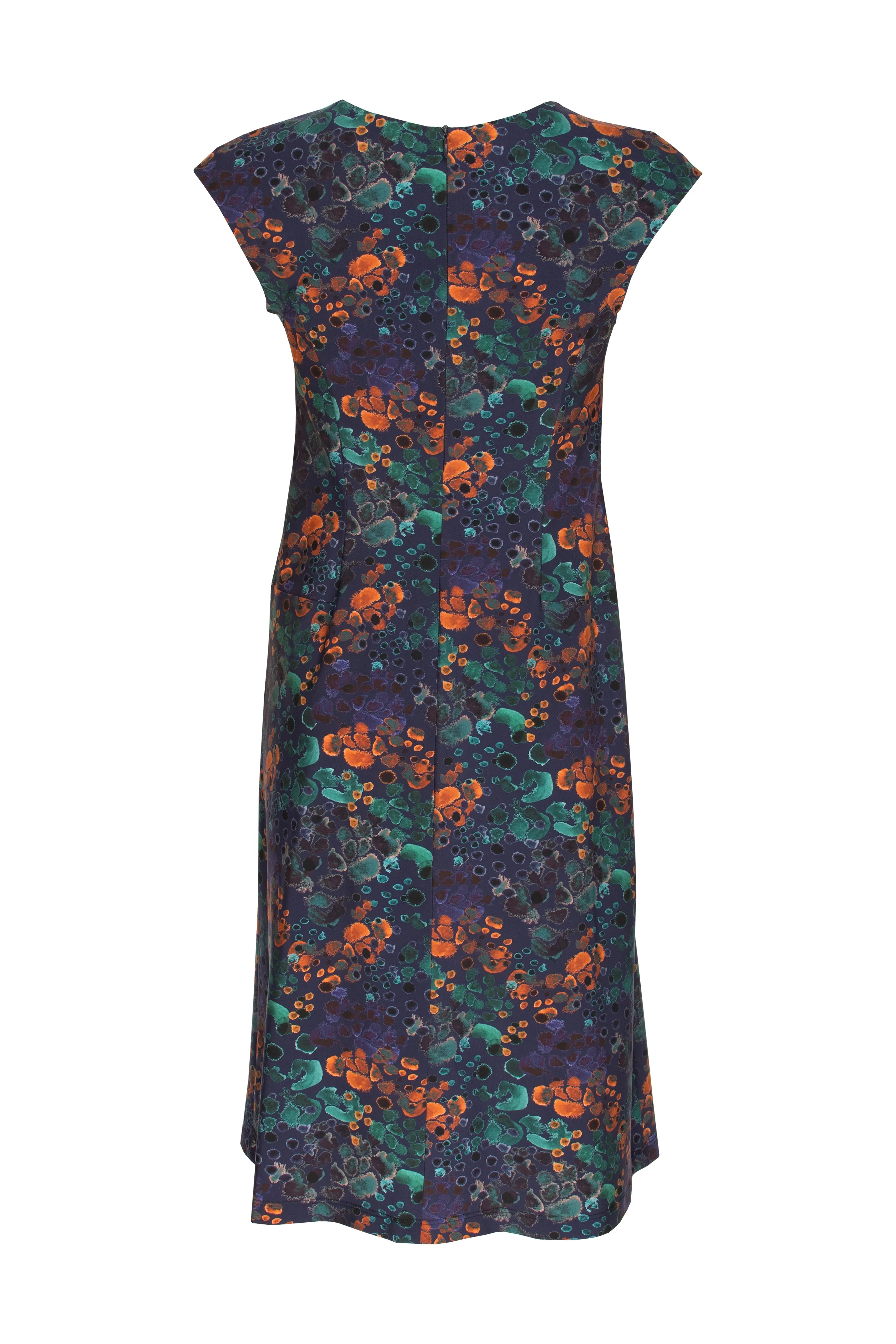 Cap Sleeve Dress - Navy/Orange Printed Jersey 6027