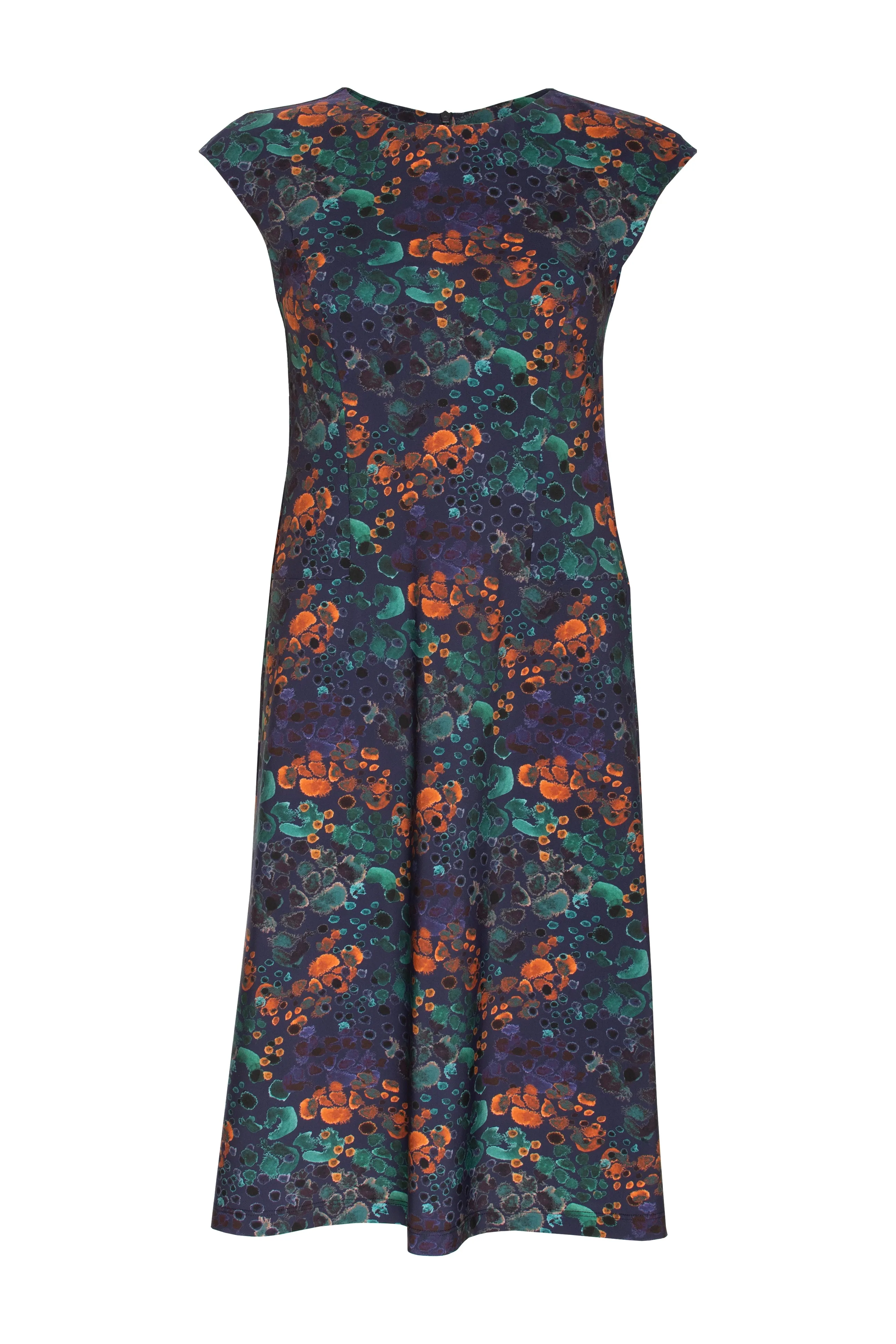 Cap Sleeve Dress - Navy/Orange Printed Jersey 6027