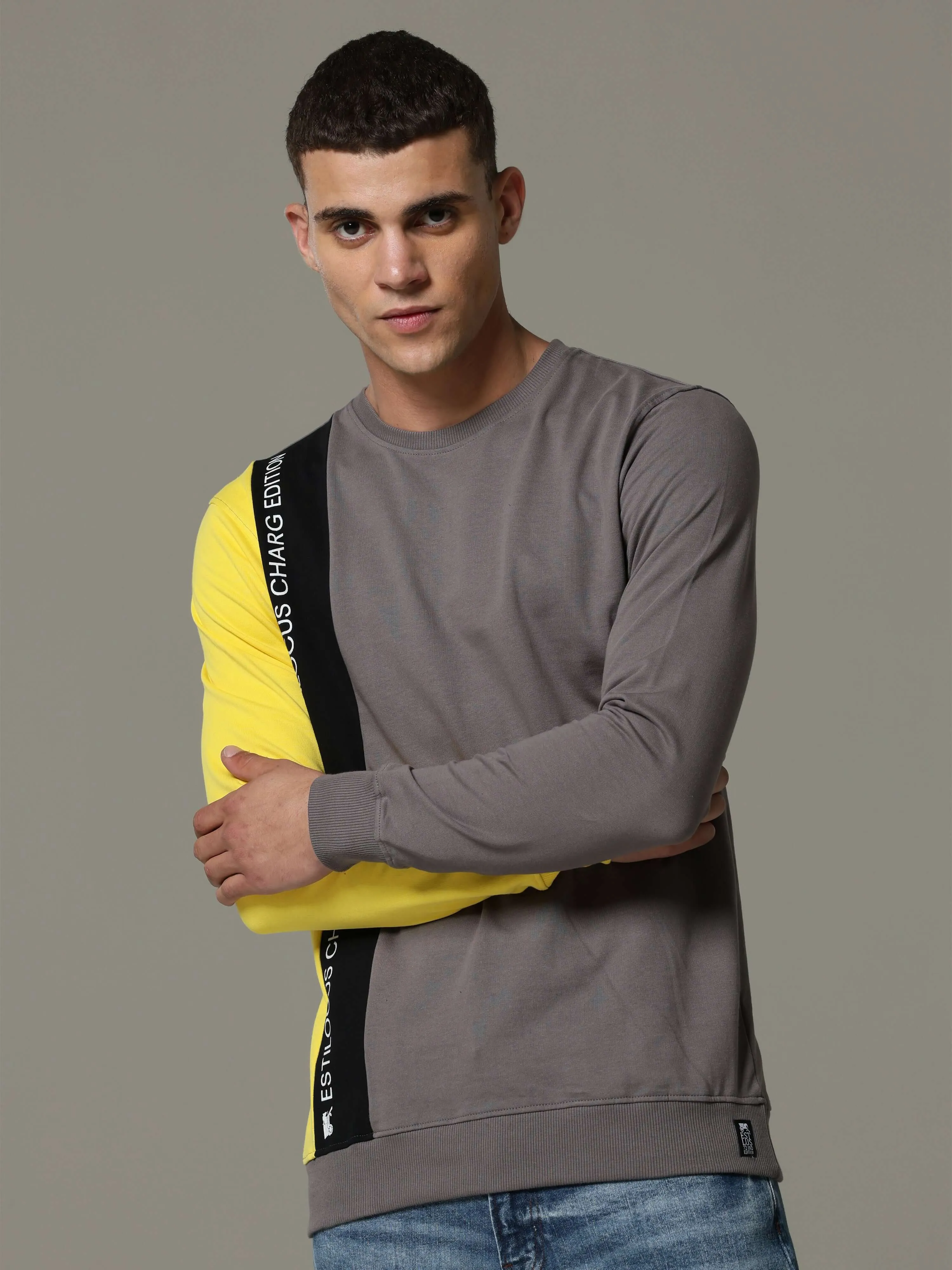 Charg Colorblock Steel Gray Sweat Shirt