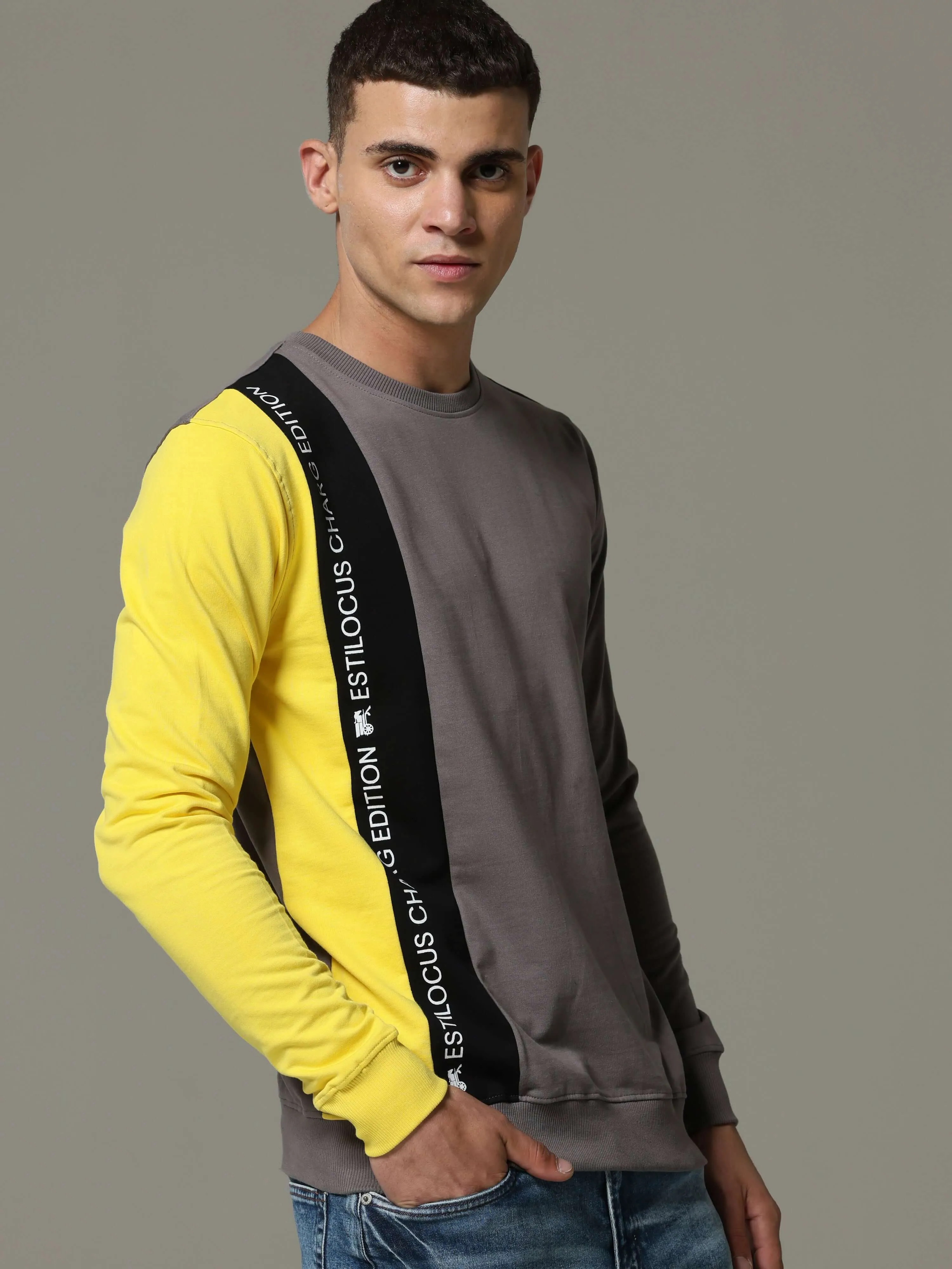 Charg Colorblock Steel Gray Sweat Shirt