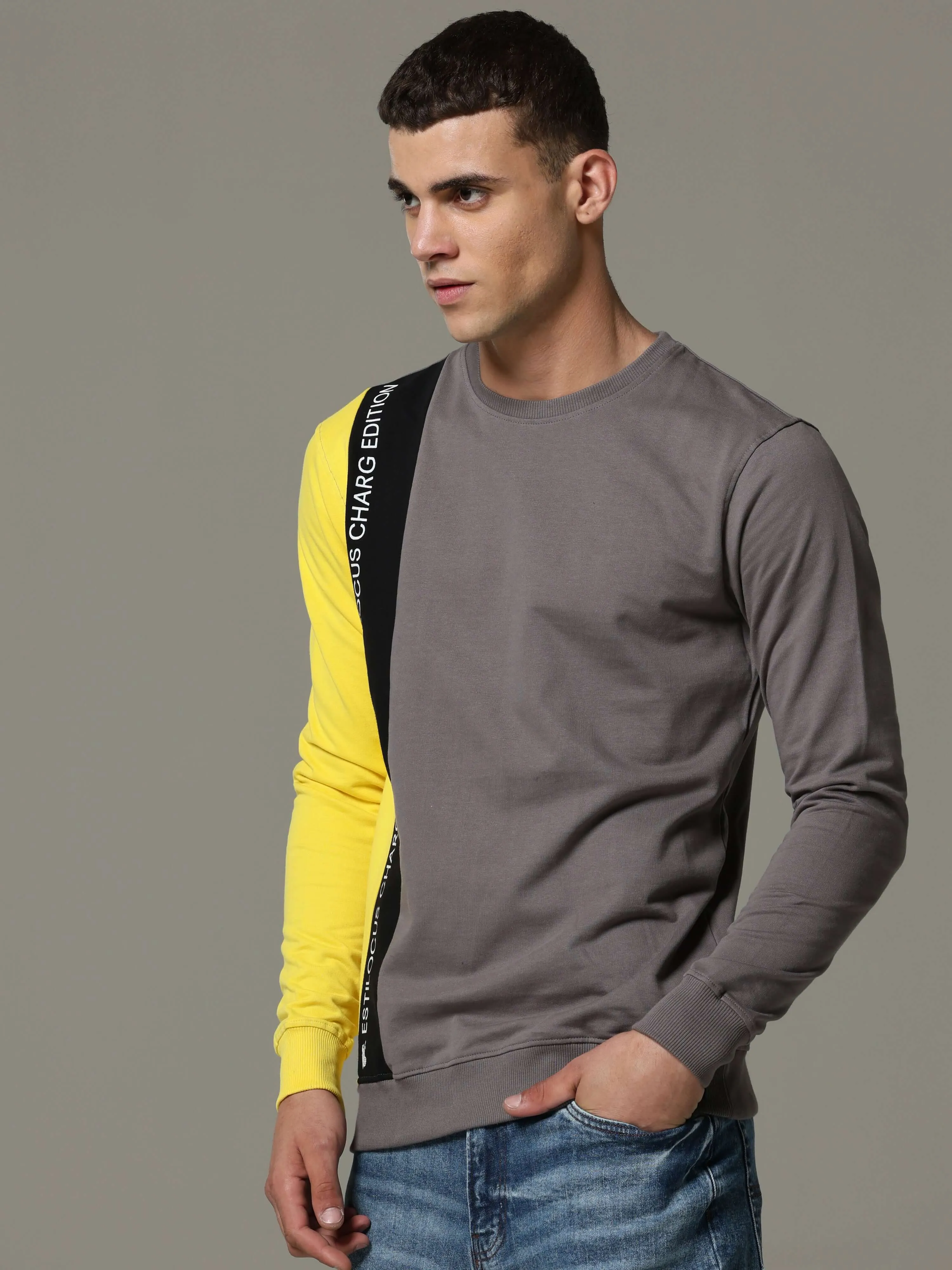 Charg Colorblock Steel Gray Sweat Shirt