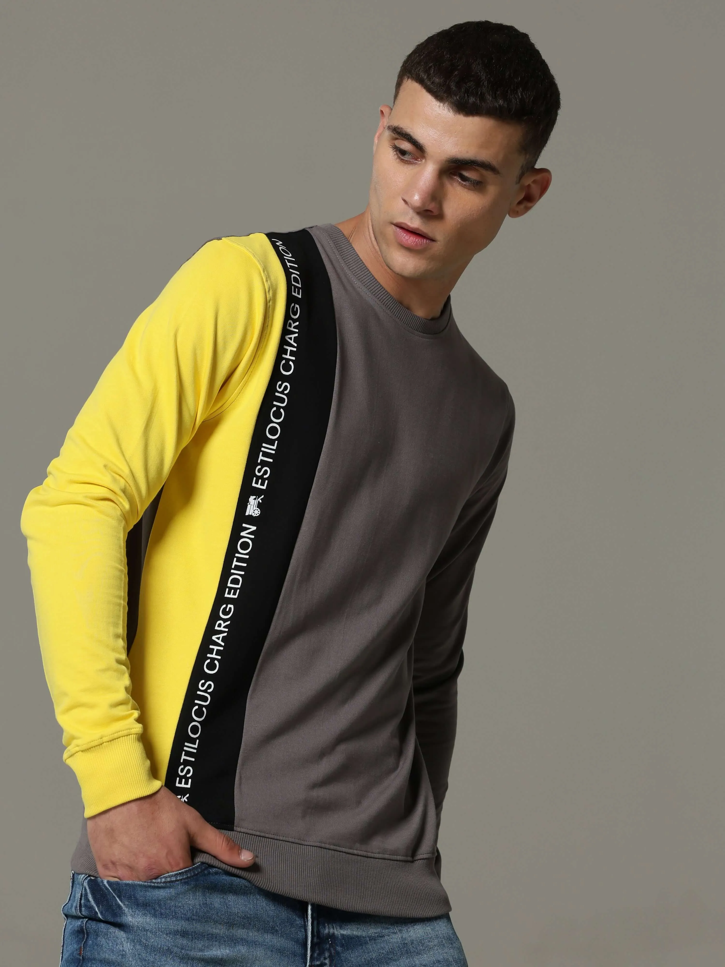 Charg Colorblock Steel Gray Sweat Shirt