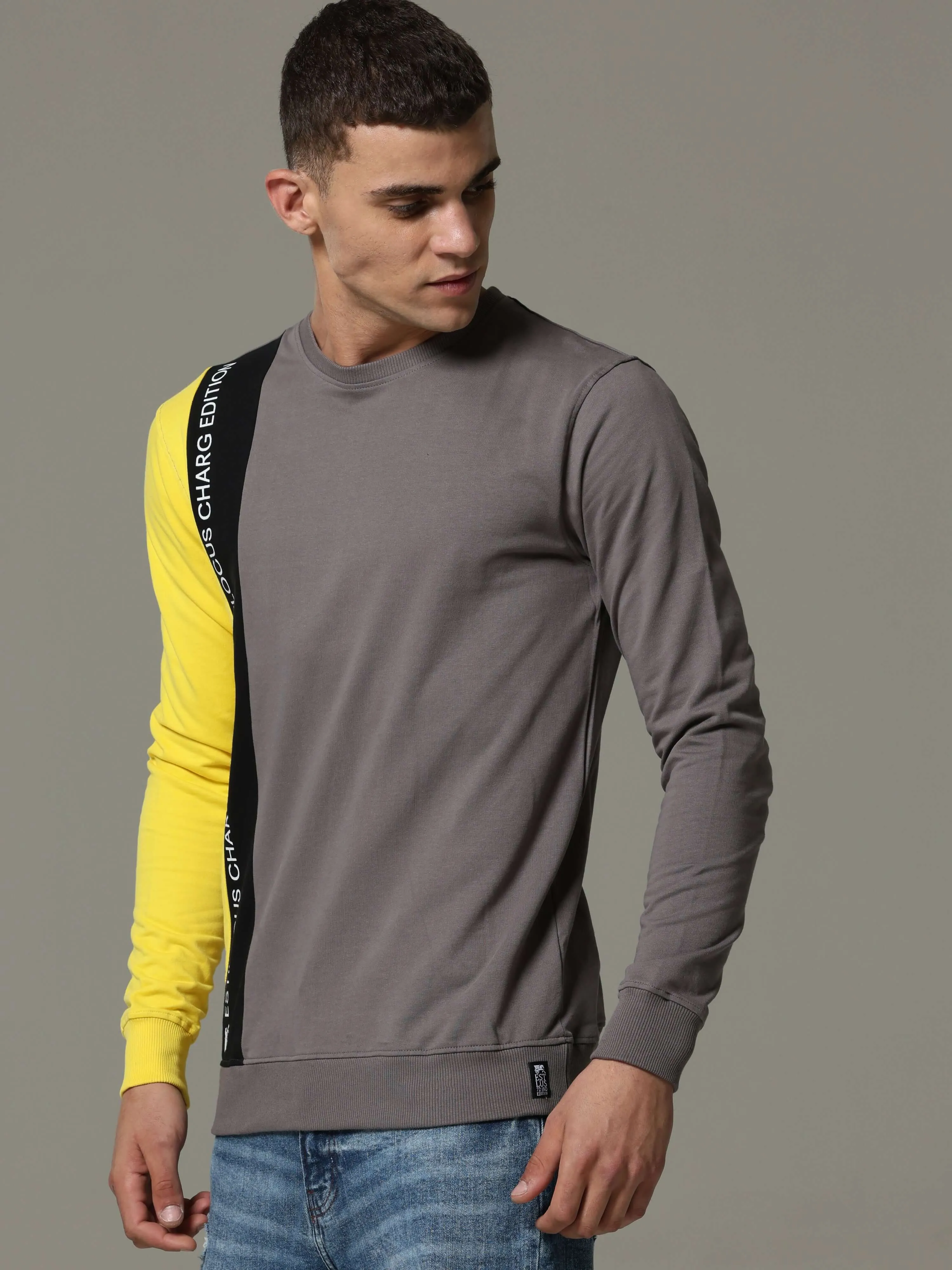 Charg Colorblock Steel Gray Sweat Shirt