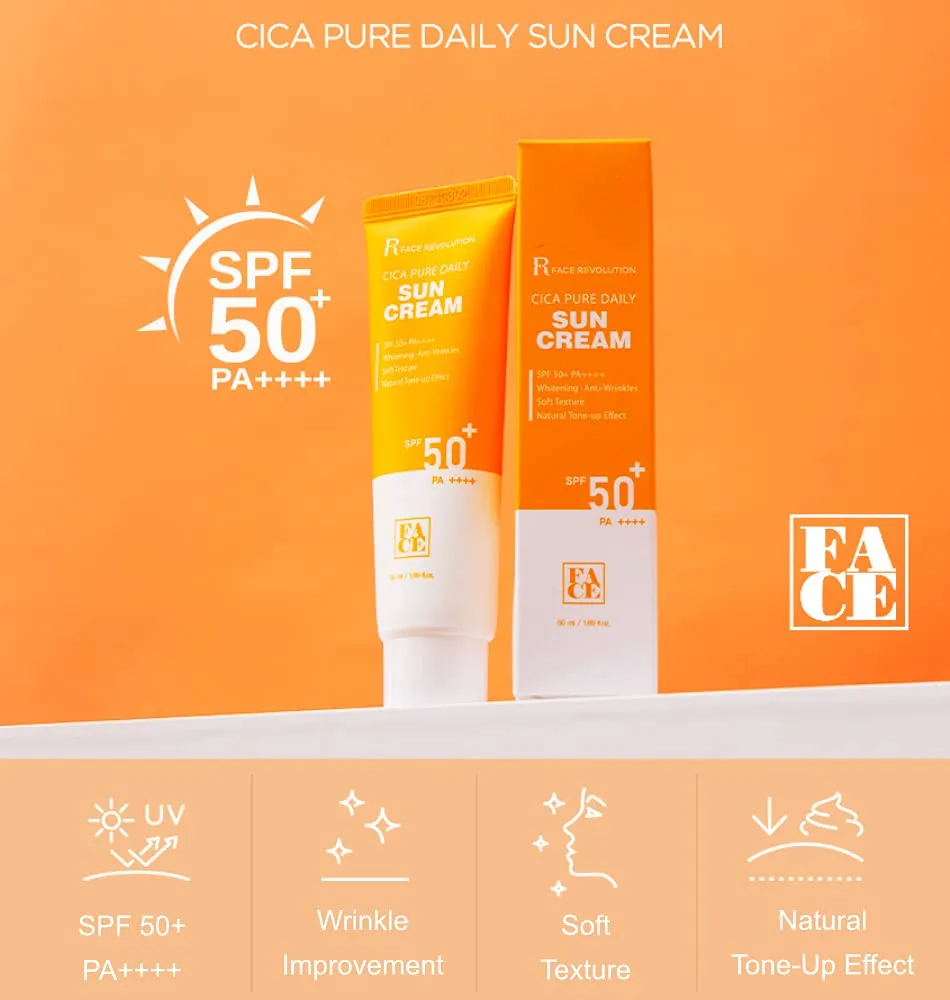 Face Revolution SPF50  PA     Cica Pure Daily Sun Cream Korean facial sunscreen