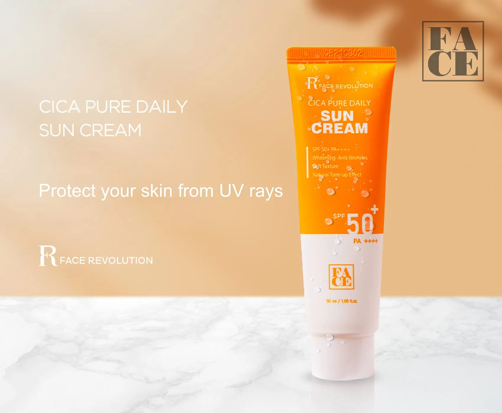 Face Revolution SPF50  PA     Cica Pure Daily Sun Cream Korean facial sunscreen