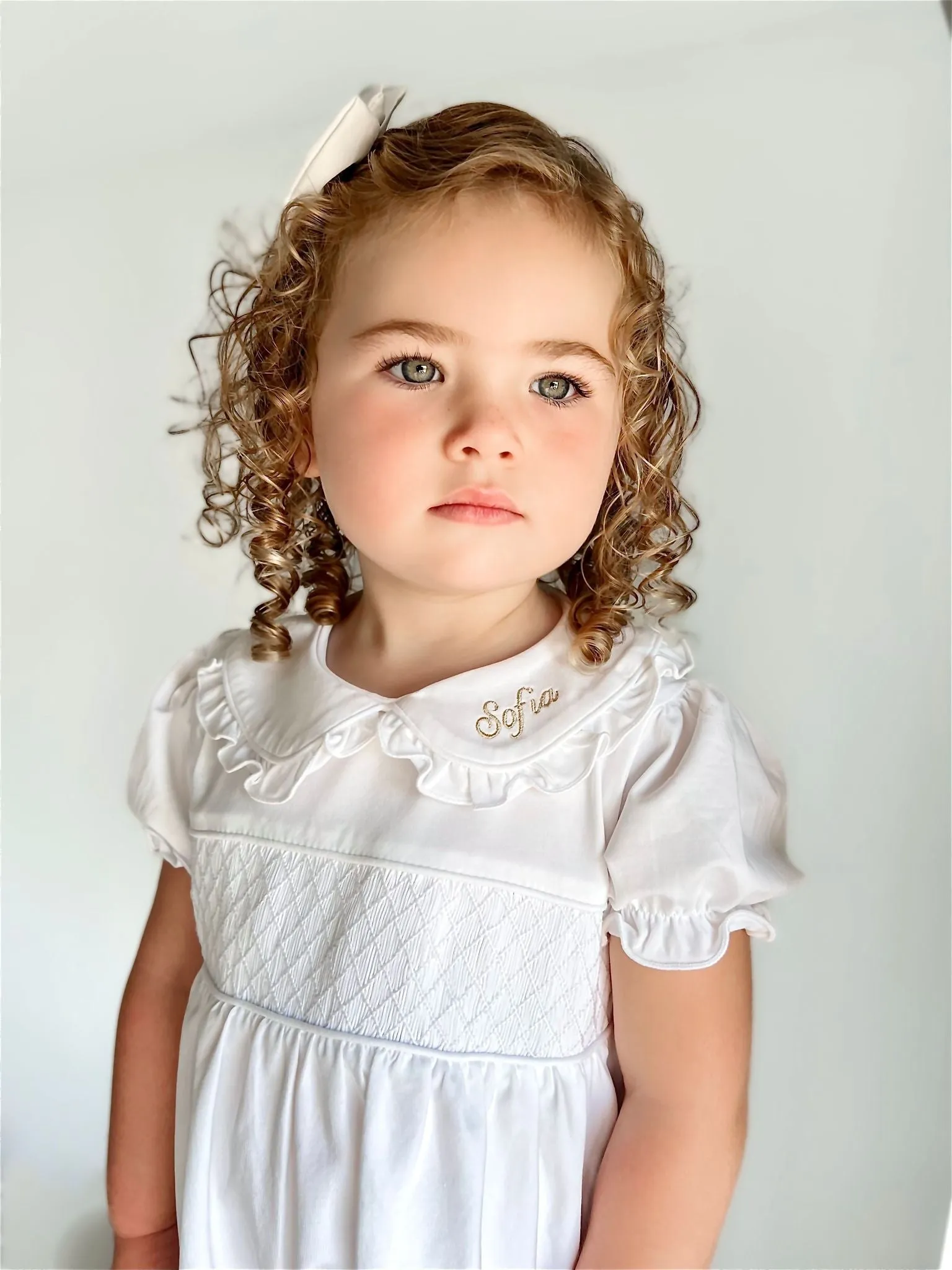 Girls 'Bambi' All White Short Sleeved Smocked Romper - AS WORN BY BAMBI FURY