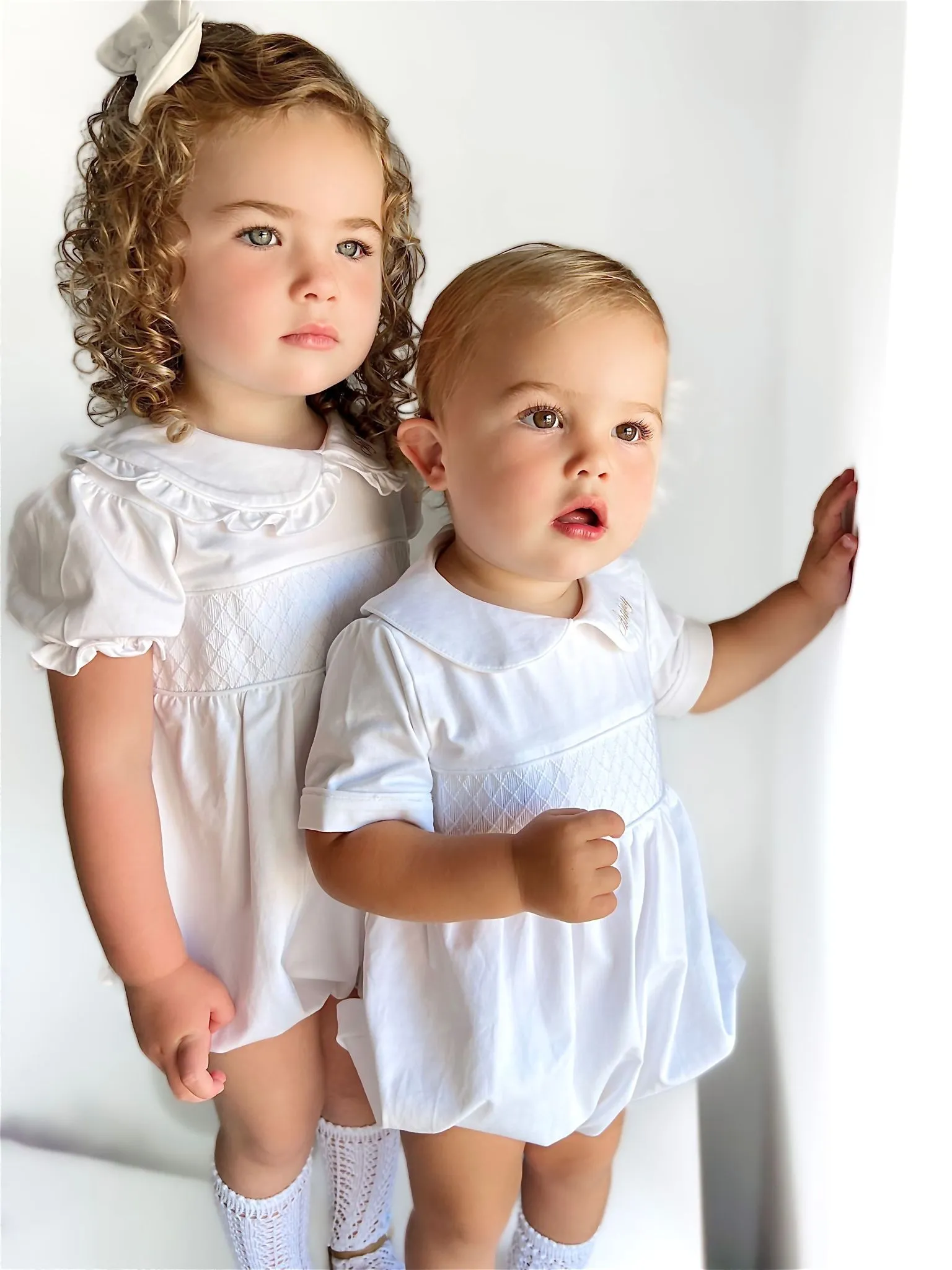 Girls 'Bambi' All White Short Sleeved Smocked Romper - AS WORN BY BAMBI FURY