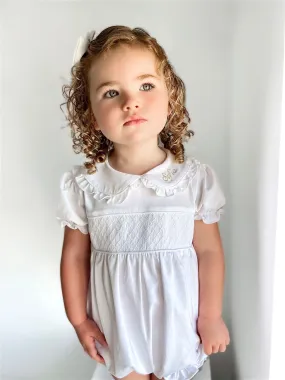 Girls 'Bambi' All White Short Sleeved Smocked Romper - AS WORN BY BAMBI FURY