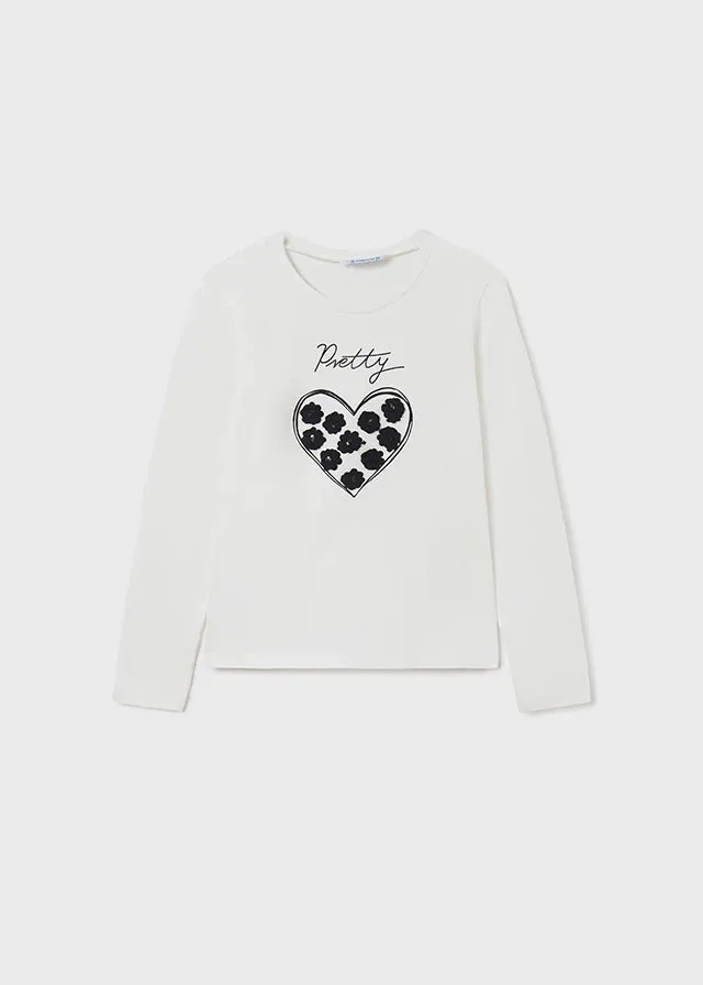 Girls Heart Long Sleeved T-Shirt - White | Mayoral