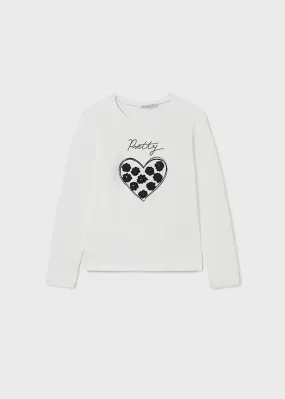 Girls Heart Long Sleeved T-Shirt - White | Mayoral