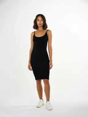 Jersey rib strap dress - Black Jet