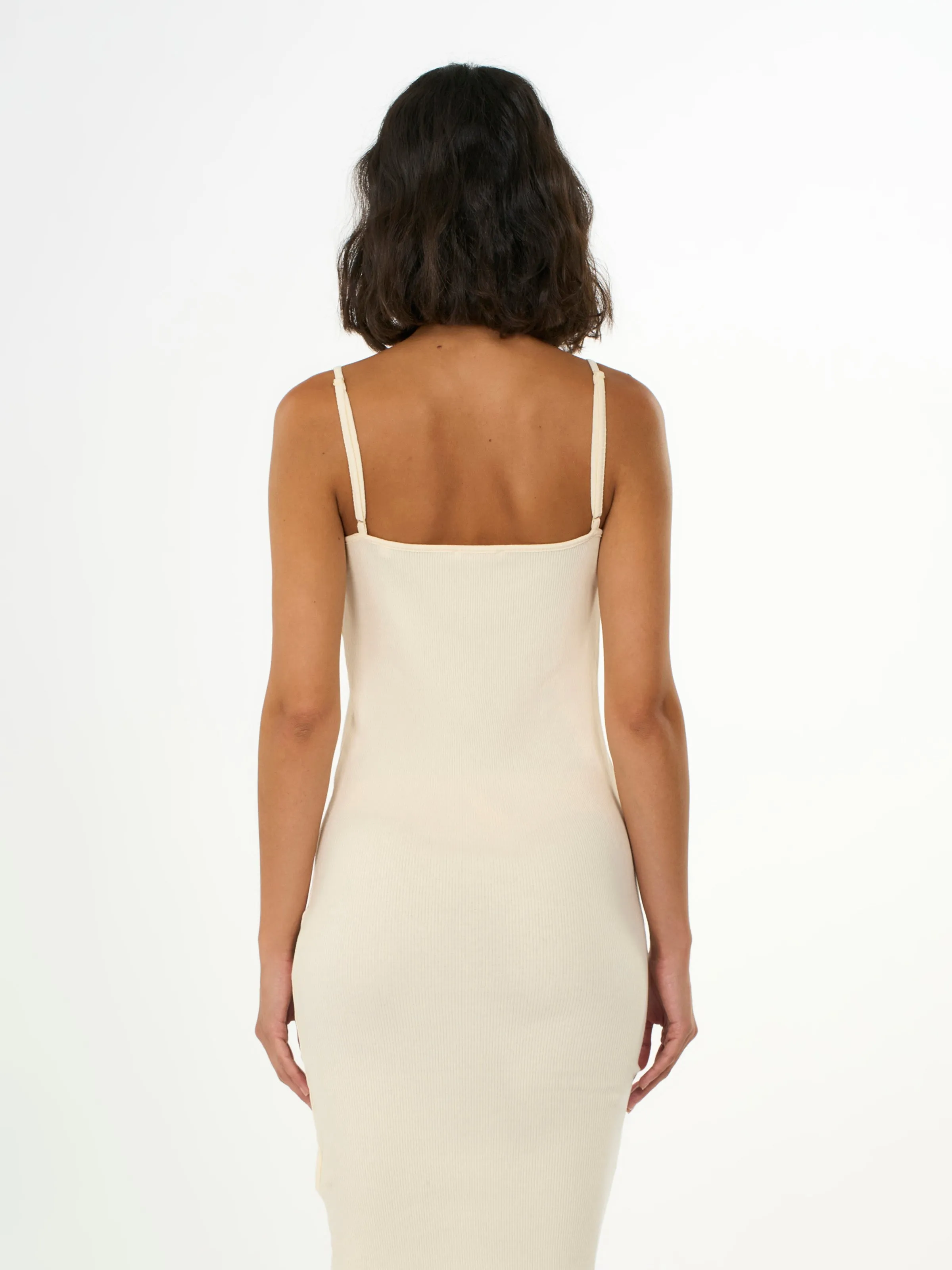 Jersey rib strap dress - Buttercream