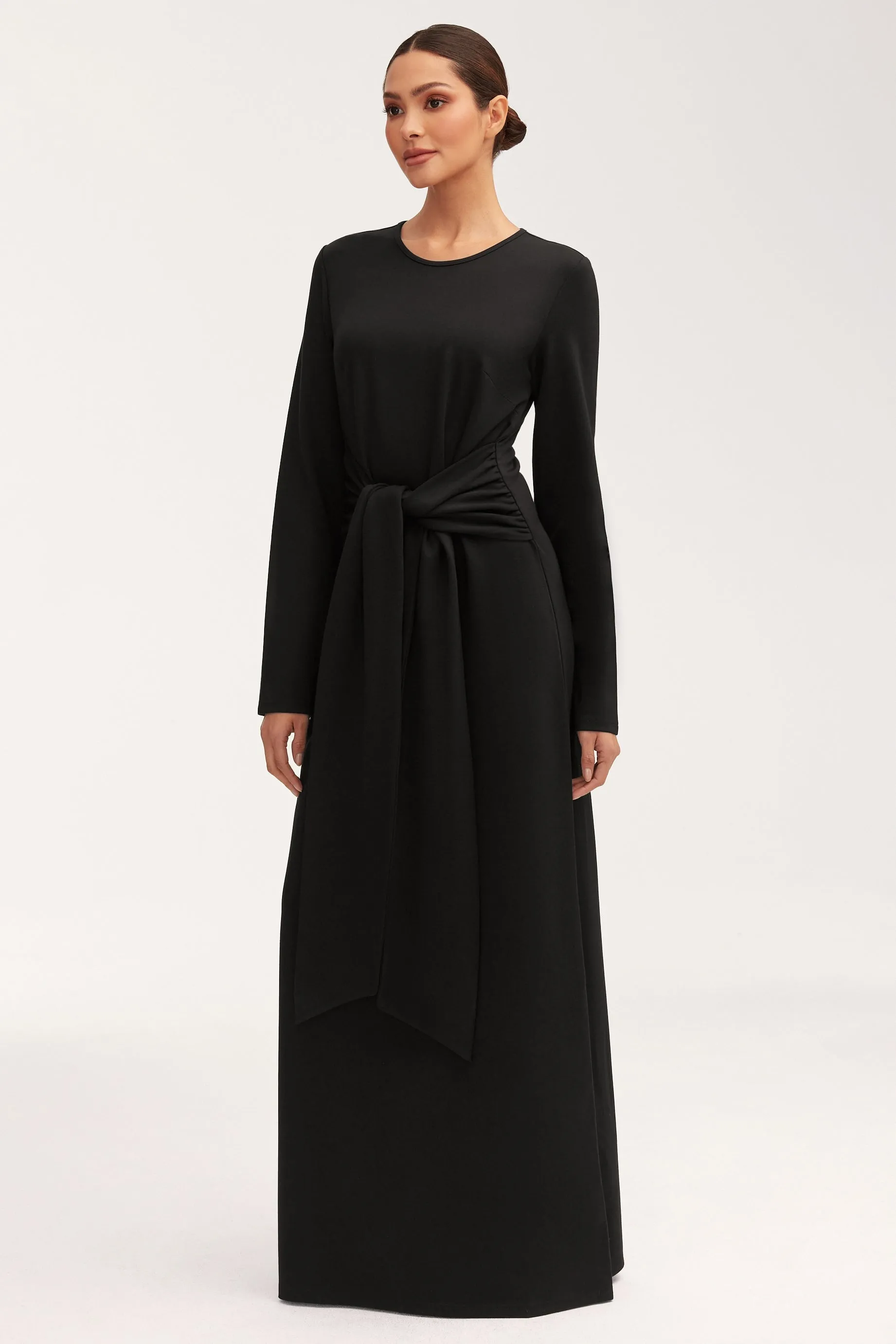 Jersey Tie Front Maxi Dress - Black