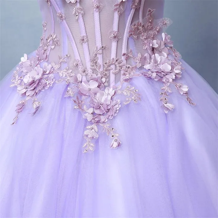 Light purple tulle lace long prom dress, sweet 16 dress KS2907