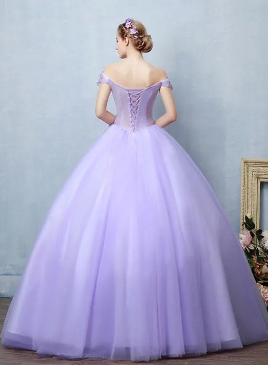 Light purple tulle lace long prom dress, sweet 16 dress KS2907