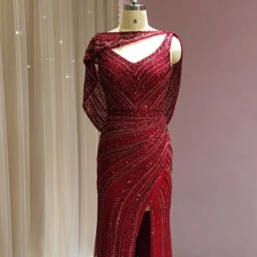 Luxury Beaded Side Slit Prom Dress