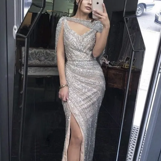 Luxury Beaded Side Slit Prom Dress