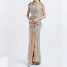 Luxury Beaded Side Slit Prom Dress