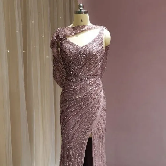 Luxury Beaded Side Slit Prom Dress