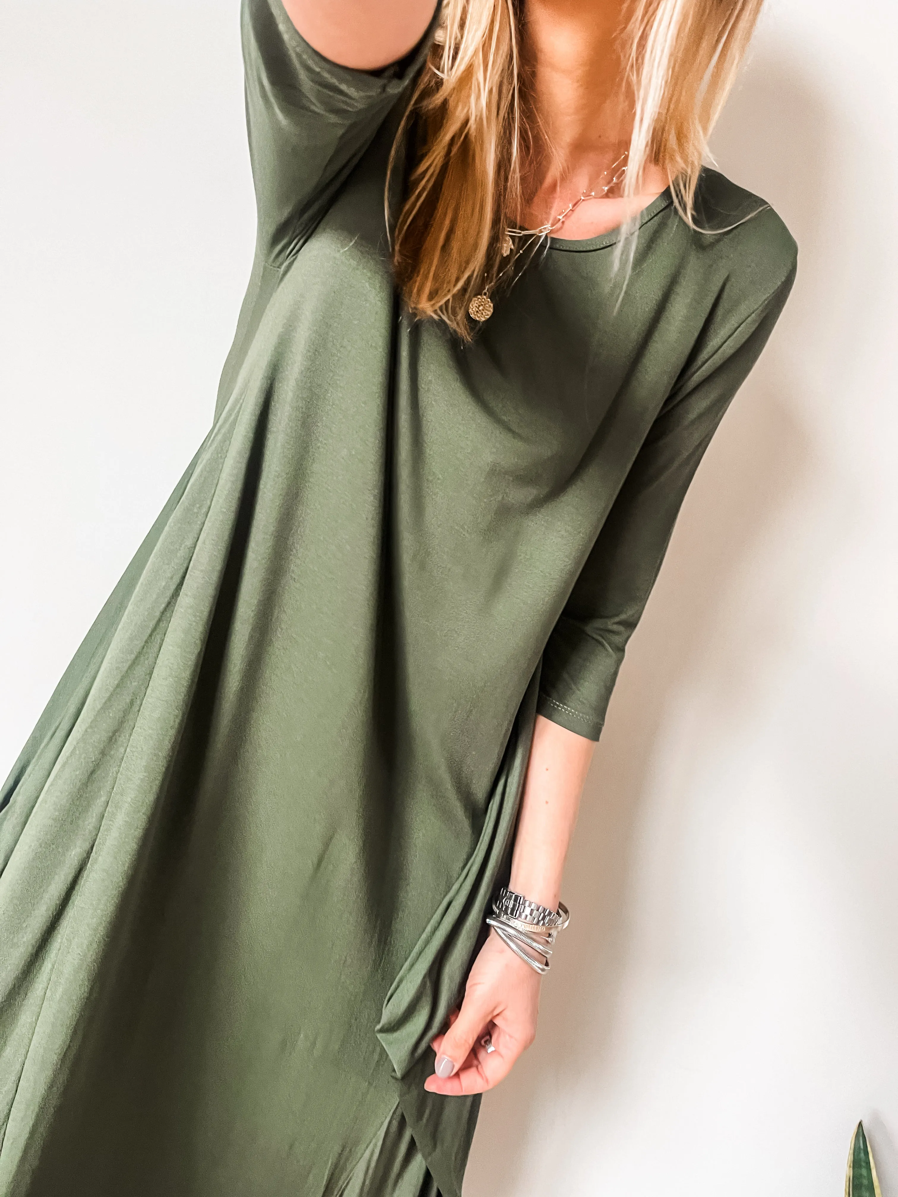 Magic Maxi - Cropped Sleeve Jersey Drape Dress