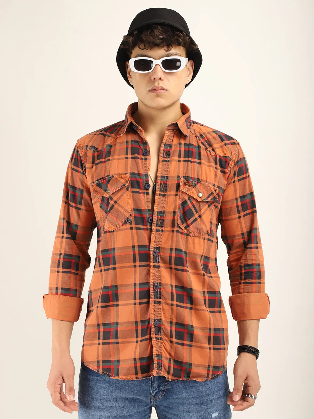 Modest Check Orange Shirt