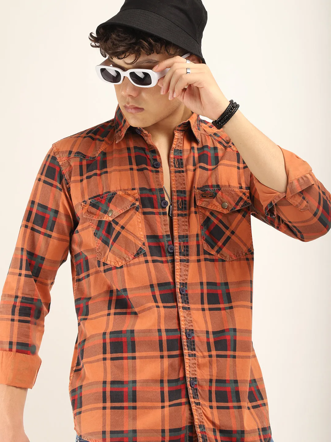 Modest Check Orange Shirt