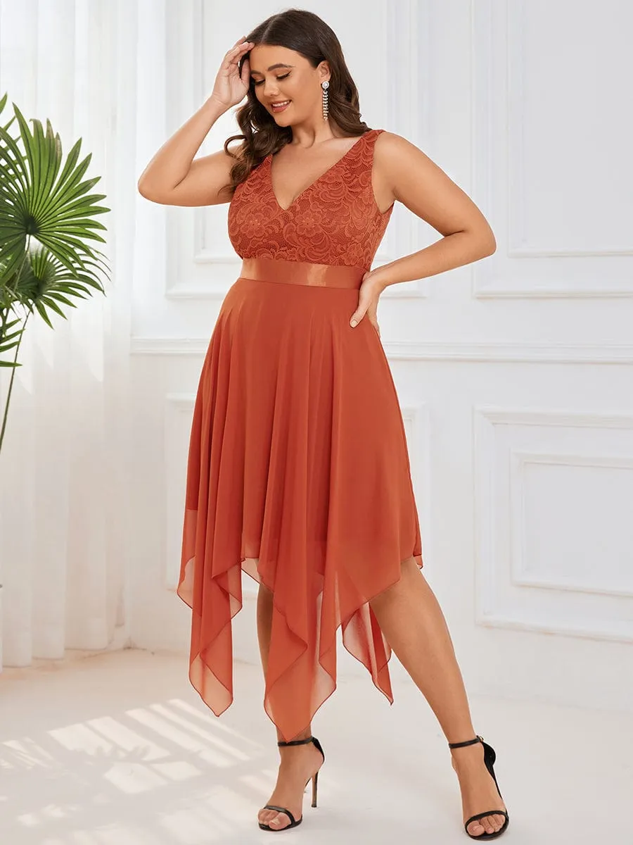 Plus Size Stunning V Neck Prom Lace Dress for Women