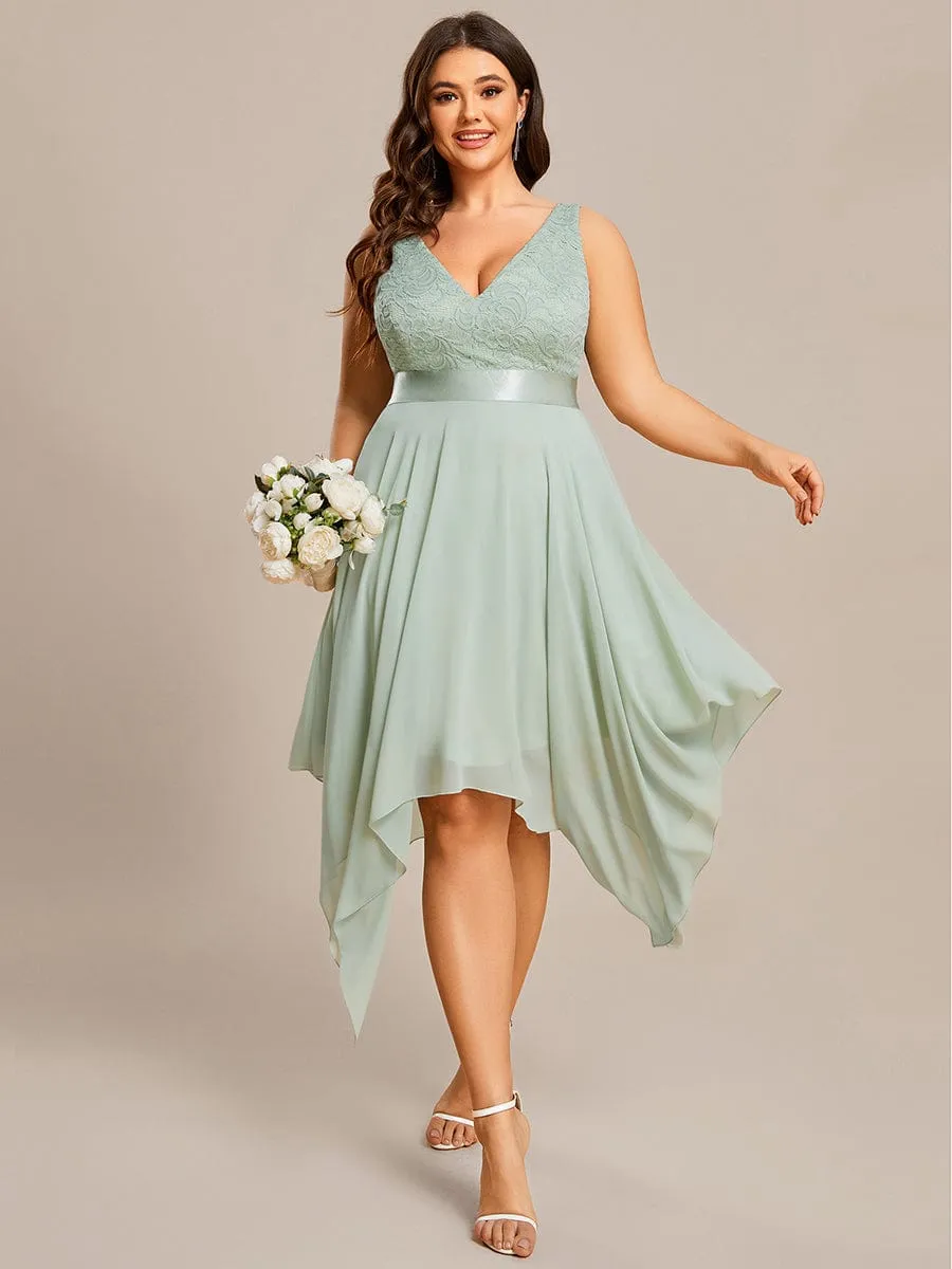 Plus Size Stunning V Neck Prom Lace Dress for Women