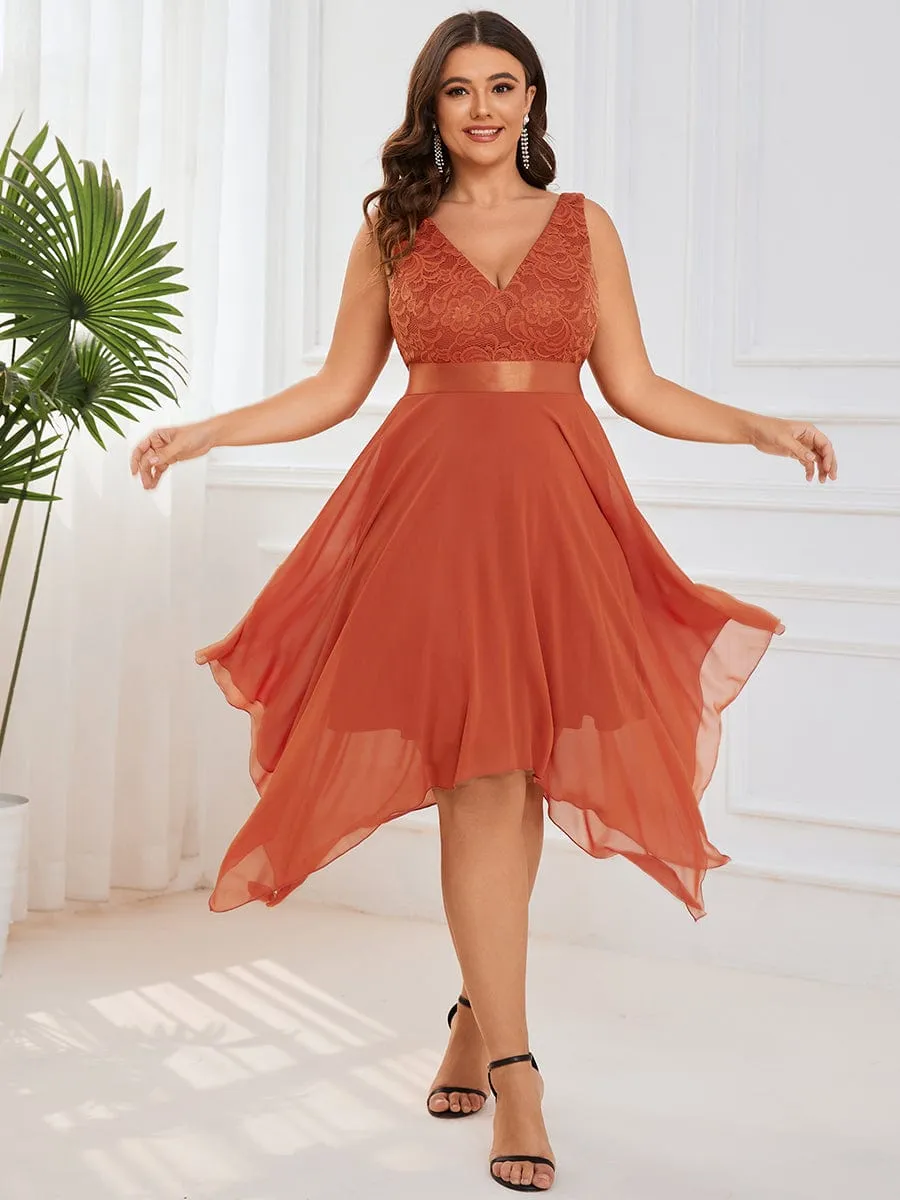 Plus Size Stunning V Neck Prom Lace Dress for Women