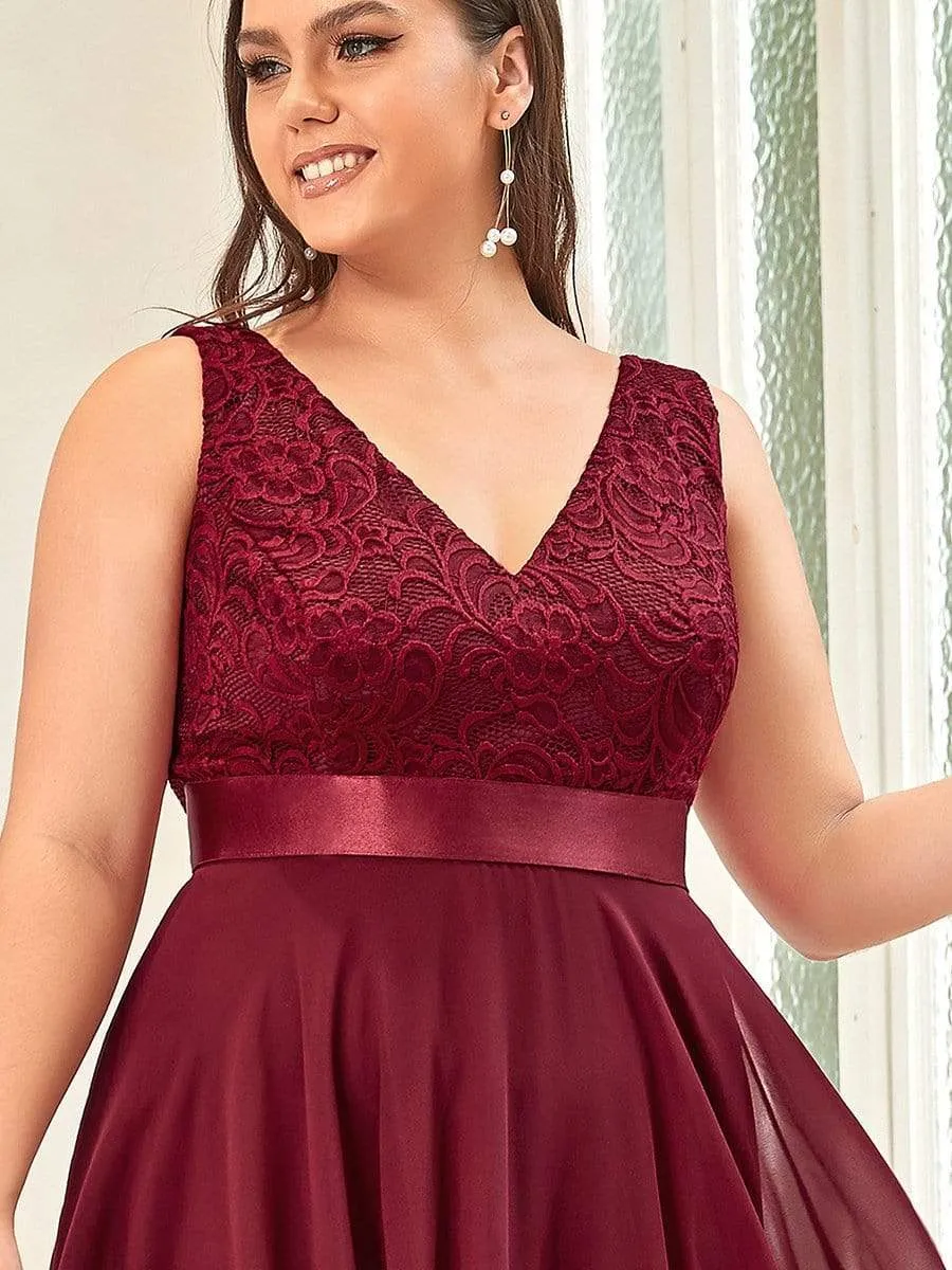 Plus Size Stunning V Neck Prom Lace Dress for Women