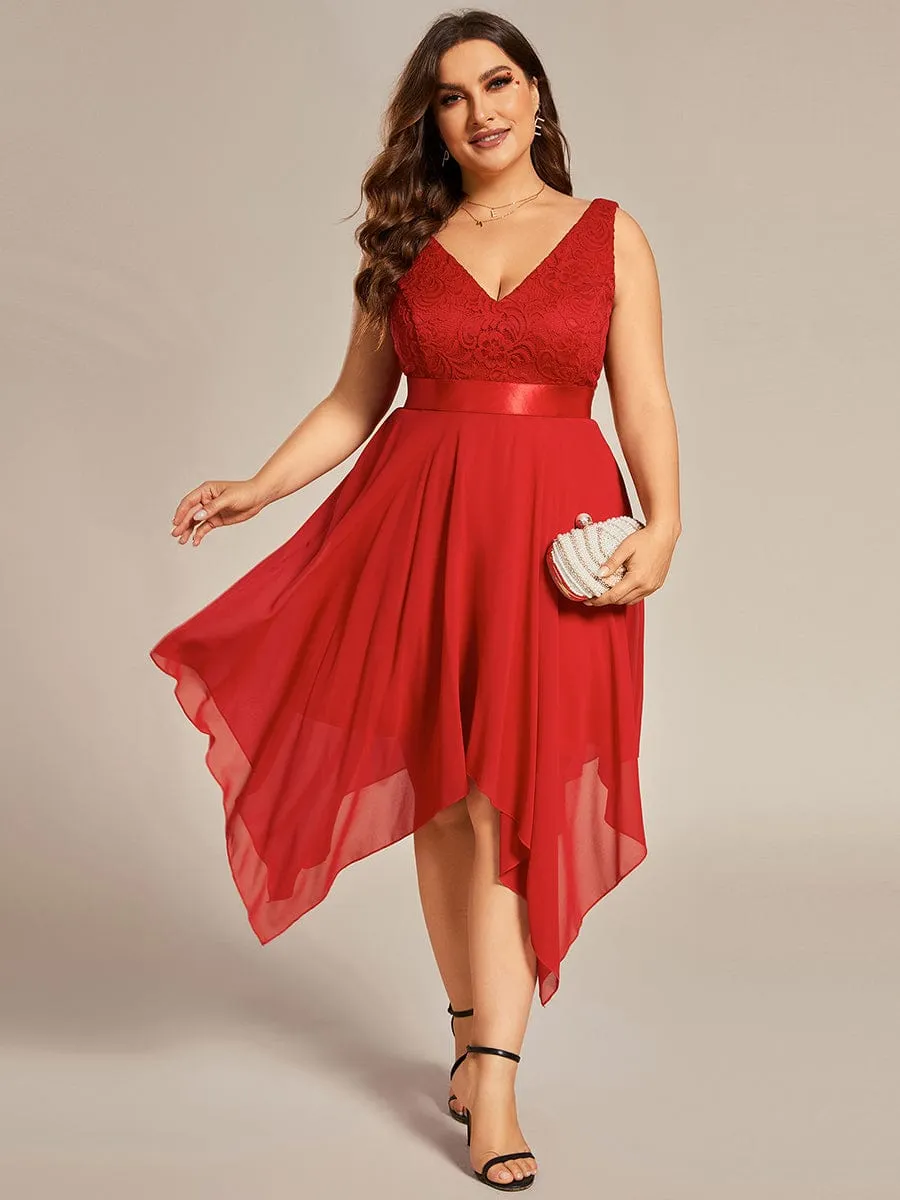 Plus Size Stunning V Neck Prom Lace Dress for Women