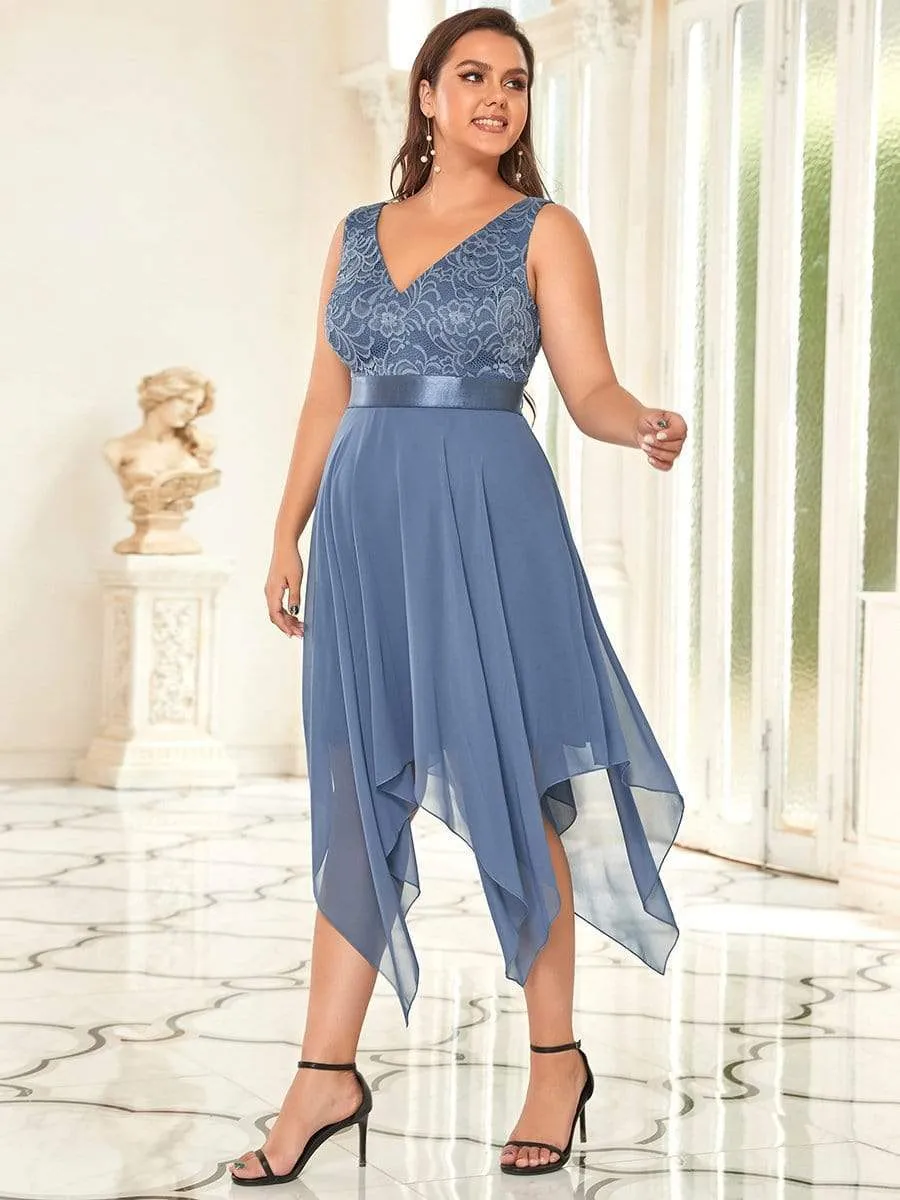 Plus Size Stunning V Neck Prom Lace Dress for Women