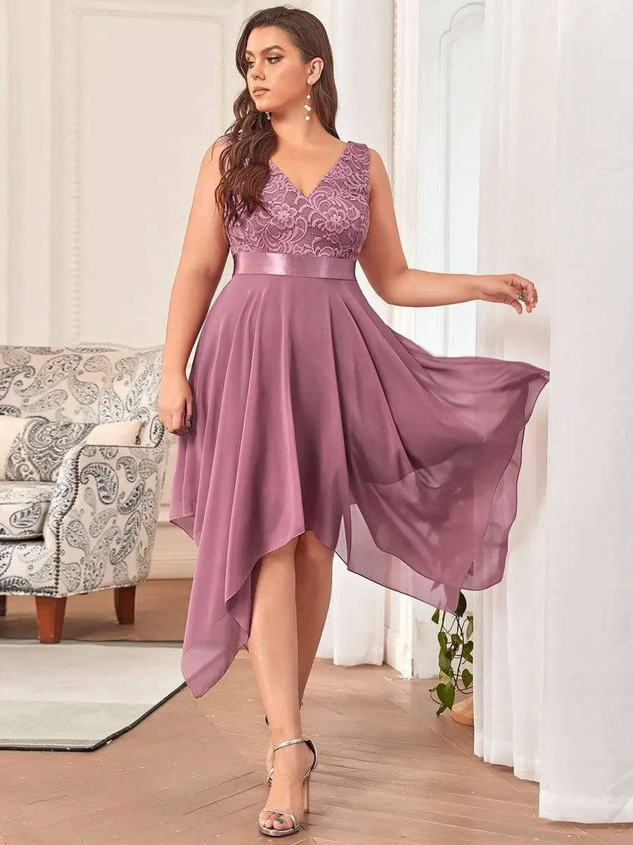 Plus Size Stunning V Neck Prom Lace Dress for Women