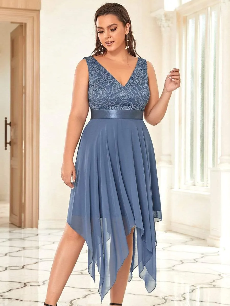 Plus Size Stunning V Neck Prom Lace Dress for Women