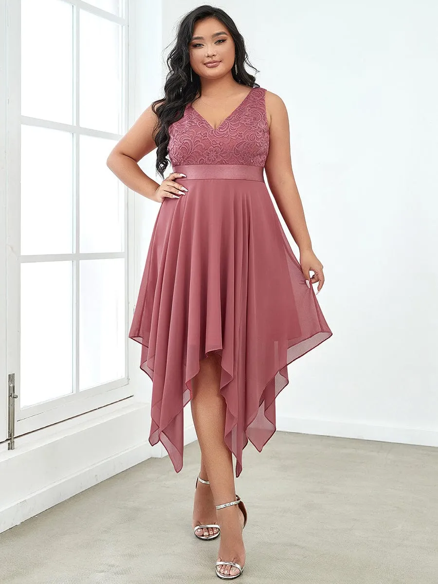 Plus Size Stunning V Neck Prom Lace Dress for Women