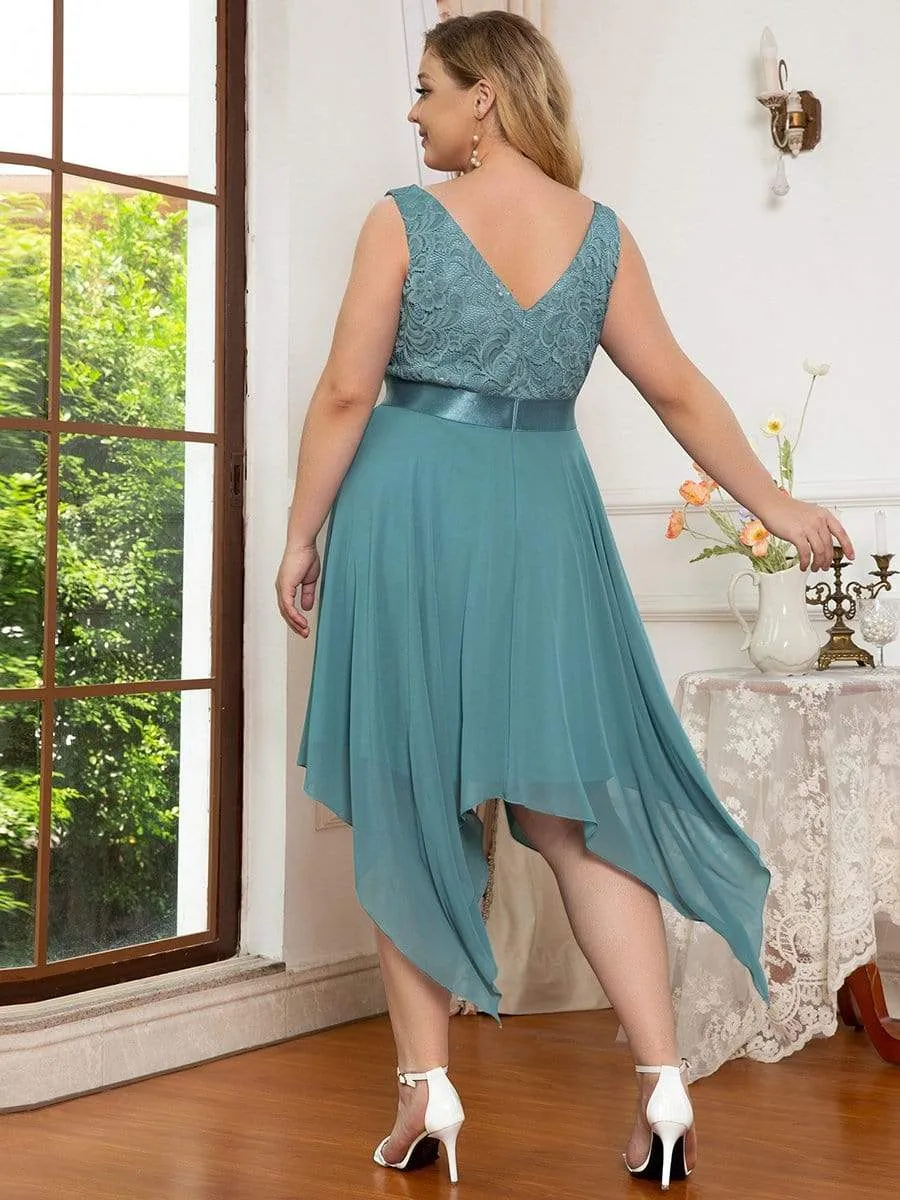 Plus Size Stunning V Neck Prom Lace Dress for Women