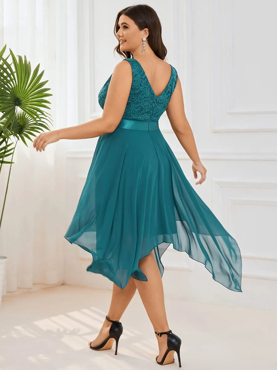 Plus Size Stunning V Neck Prom Lace Dress for Women