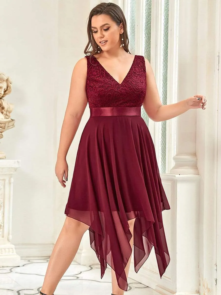 Plus Size Stunning V Neck Prom Lace Dress for Women