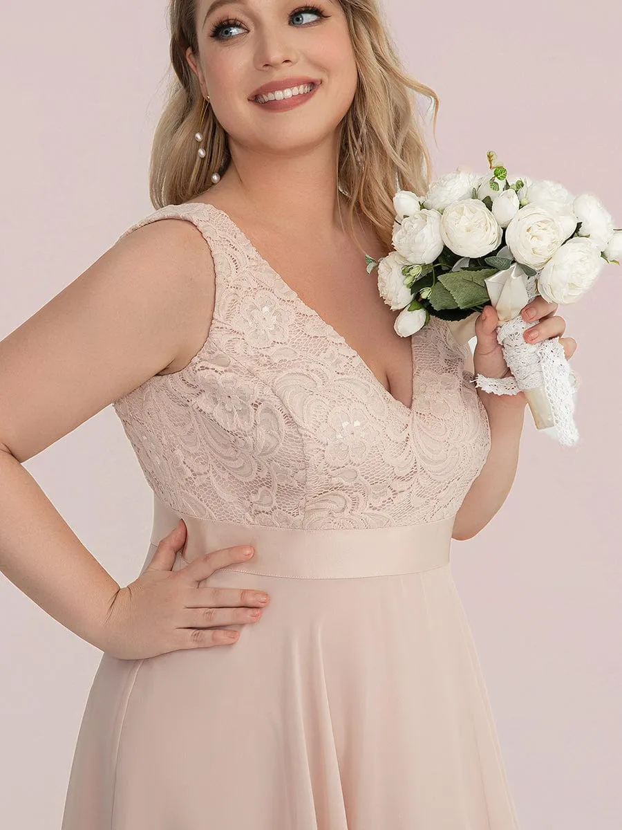 Plus Size Stunning V Neck Prom Lace Dress for Women