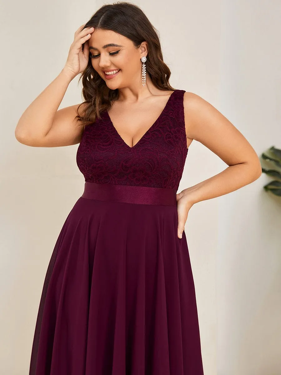 Plus Size Stunning V Neck Prom Lace Dress for Women