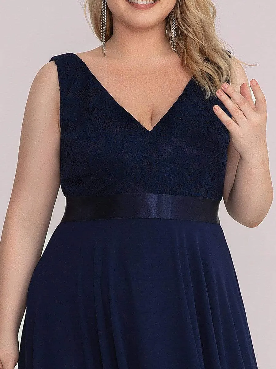 Plus Size Stunning V Neck Prom Lace Dress for Women