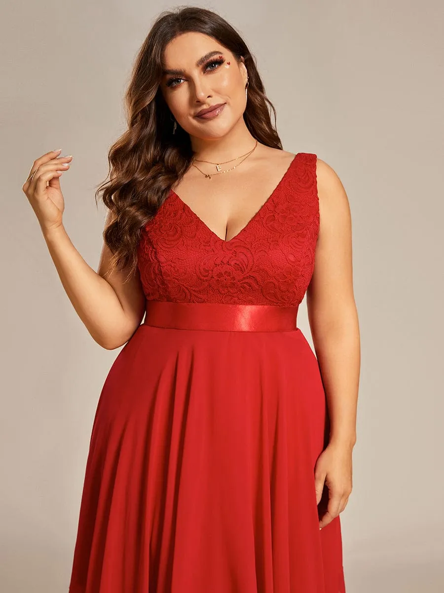 Plus Size Stunning V Neck Prom Lace Dress for Women