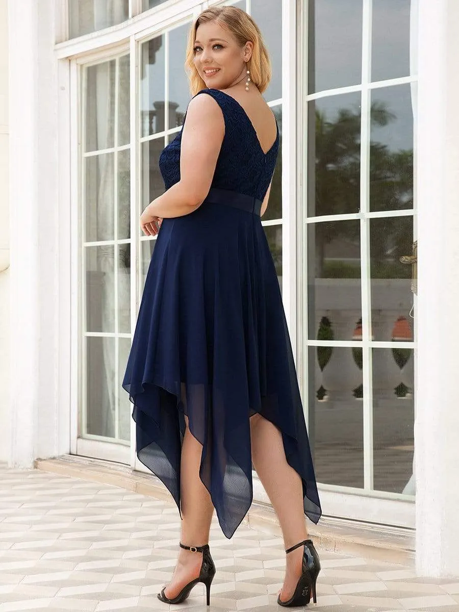 Plus Size Stunning V Neck Prom Lace Dress for Women