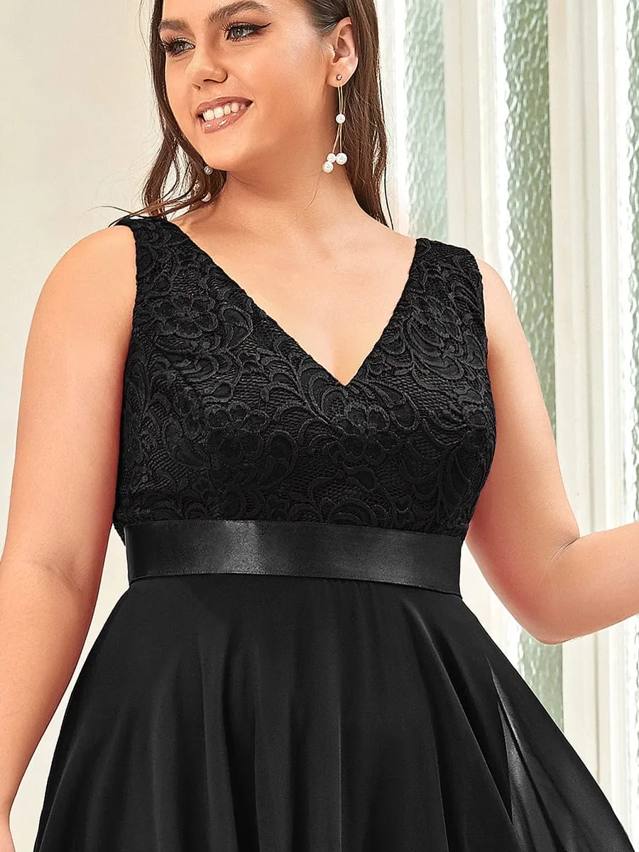 Plus Size Stunning V Neck Prom Lace Dress for Women