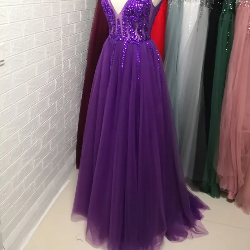 Prom Party Sparkly Tulle Sequins A-Line Evening Dress EV1009