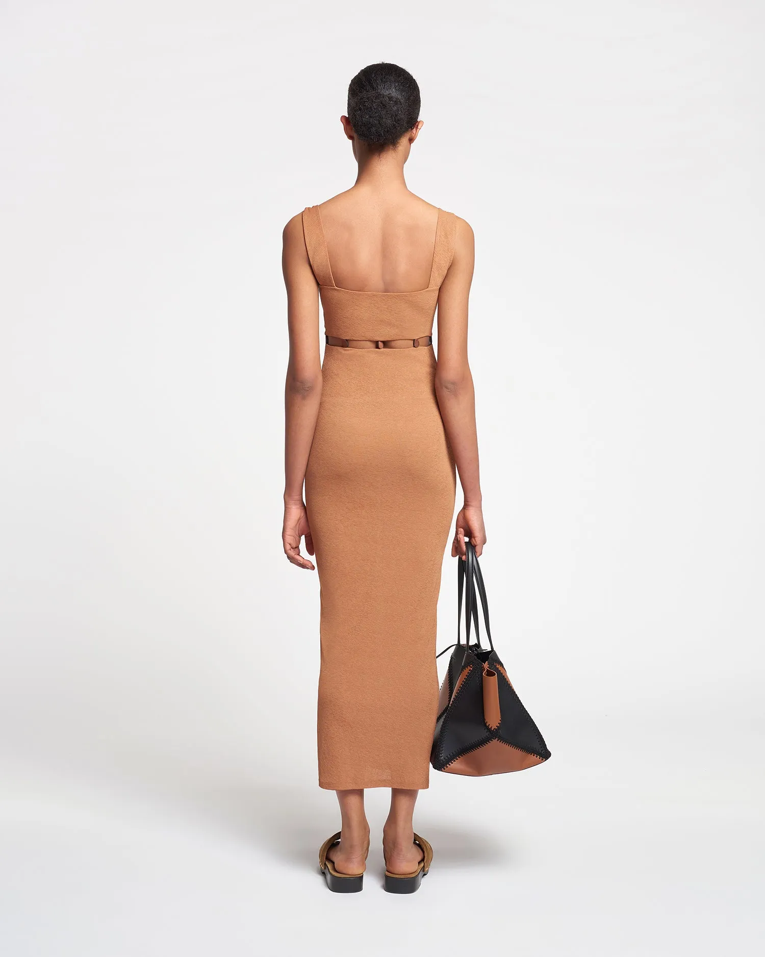 Saar - Beaded Mesh-Jersey Midi Dress - Caramel