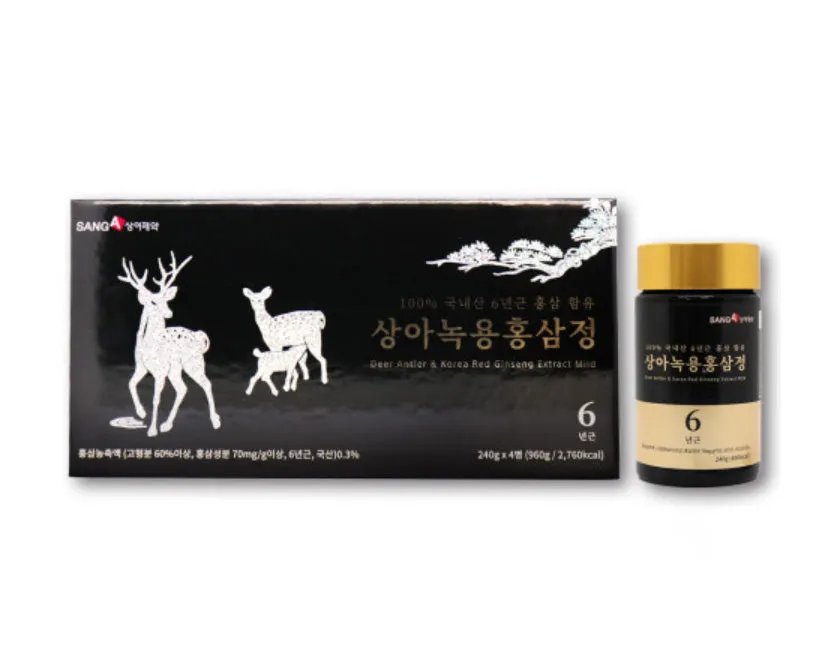 SANGA Deer Antler Korean Red Ginseng Extracts Mild 4 Bottles 6 year Health Supplements Immunity Fatigue Improvement Memory Gifts Drinks Mixed