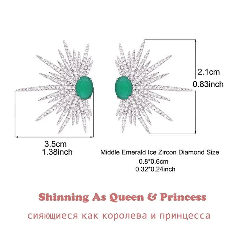 Silver Color Big Plant Luxury Stud Earrings with Bling Zircon Stone for Women Fashion Jewelry Korean Earrings