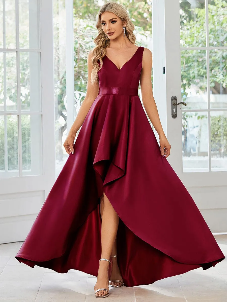 Simple Satin High-Low Sleeveless Prom Dress